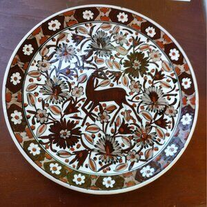 Icaros Pottery Rhodes Greece Wall Plate, 11" Deer Platter Signed Numbered Handma